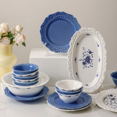 French embossed luxury ceramic crockery dinner sets for home
