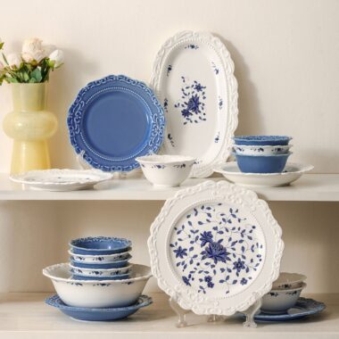 French embossed luxury ceramic crockery dinner sets for home