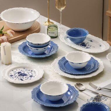 French embossed luxury ceramic crockery dinner sets for home