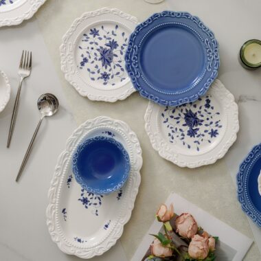 French embossed luxury ceramic crockery dinner sets for home
