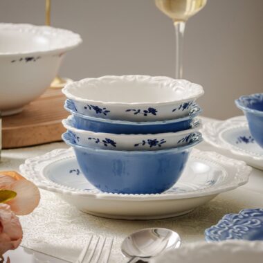 French embossed luxury ceramic crockery dinner sets for home