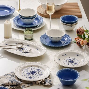 French embossed luxury ceramic crockery dinner sets for home