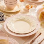 French embossed underglaze cream ceramic crockery round plates