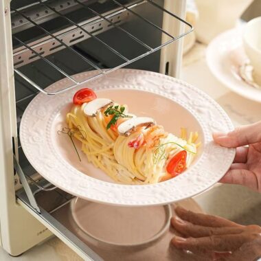 French embossed underglaze cream ceramic crockery round plates