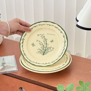 French green ceramic crockery plates for dessert and breakfast