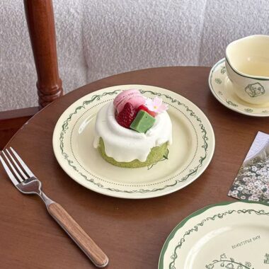 French green ceramic crockery plates for dessert and breakfast