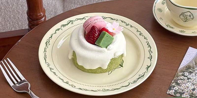 French green ceramic crockery plates for dessert and breakfast
