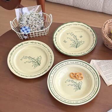 French green ceramic crockery plates for dessert and breakfast