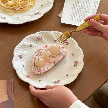 French rose pattern ceramic crockery plates for pasta dessert