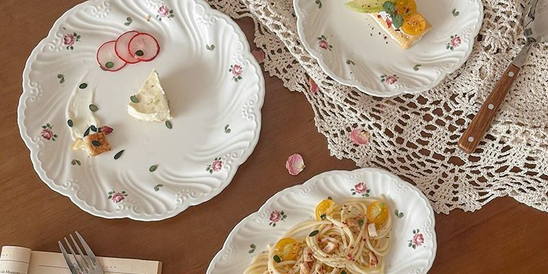 French rose pattern ceramic crockery plates for pasta dessert