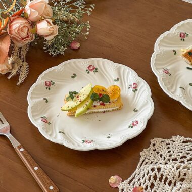 French rose pattern ceramic crockery plates for pasta dessert