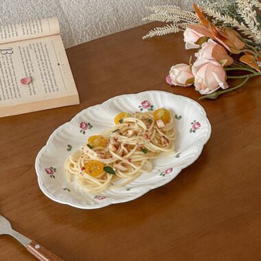 French rose pattern ceramic crockery plates for pasta dessert