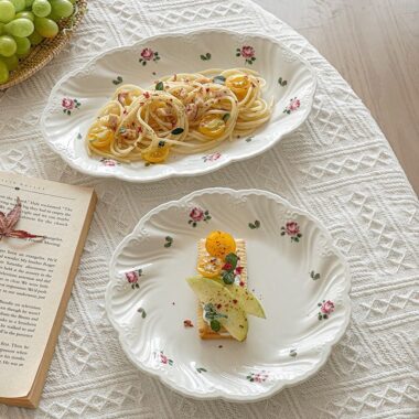 French rose pattern ceramic crockery plates for pasta dessert
