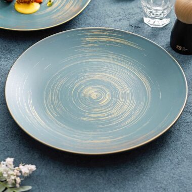 Luxury gold rim ceramic crockery pasta plates for home