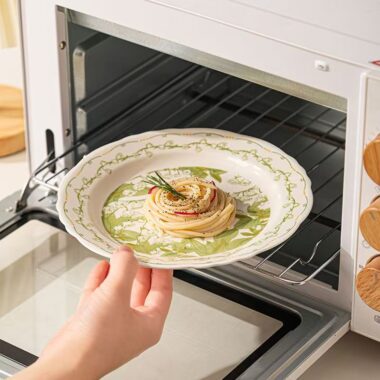 Green floral ceramic crockery dinner sets for home dining