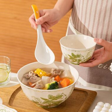 Green floral ceramic crockery dinner sets for home dining