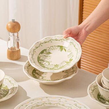 Green floral ceramic crockery dinner sets for home dining