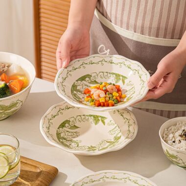 Green floral ceramic crockery dinner sets for home dining