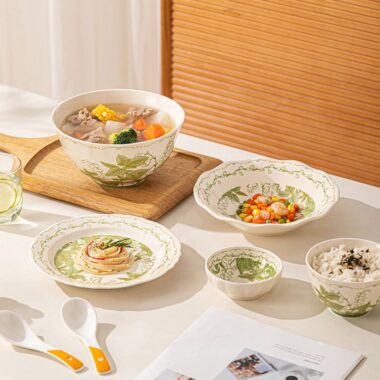 Green floral ceramic crockery dinner sets for home dining