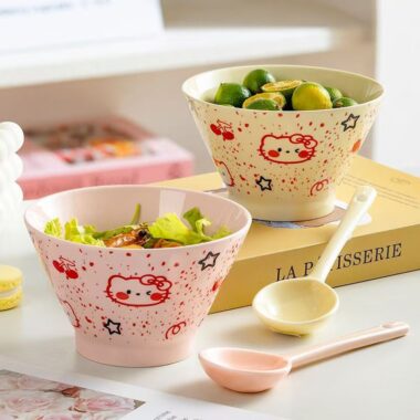 Hand painted underglaze cute cat ceramic crockery bowls