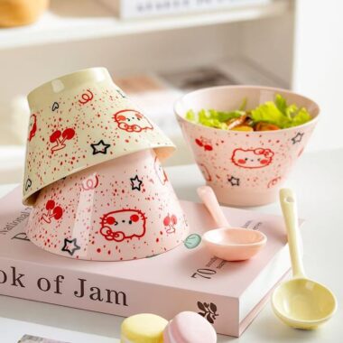 Hand painted underglaze cute cat ceramic crockery bowls