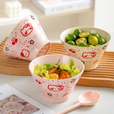 Hand painted underglaze cute cat ceramic crockery bowls