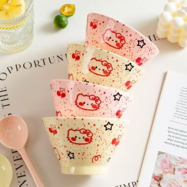 Hand painted underglaze cute cat ceramic crockery bowls