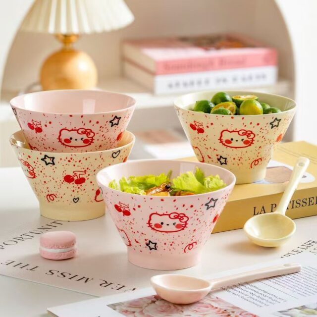 Hand painted underglaze cute cat ceramic crockery bowls