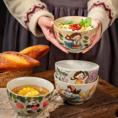 Hand painted underglaze cute girl ceramic crockery bowls