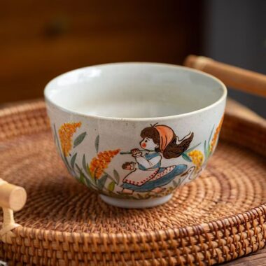 Hand painted underglaze cute girl ceramic crockery bowls