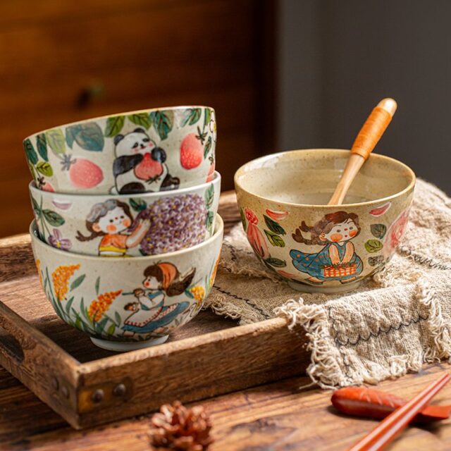 Hand painted underglaze cute girl ceramic crockery bowls