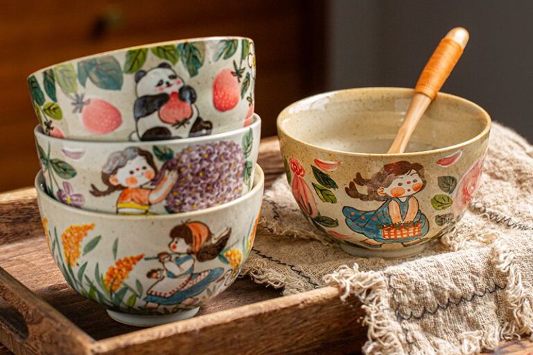 Hand painted underglaze cute girl ceramic crockery bowls