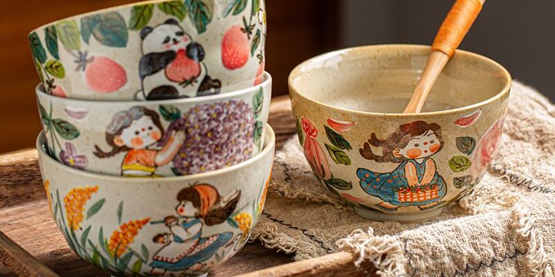 Hand painted underglaze cute girl ceramic crockery bowls