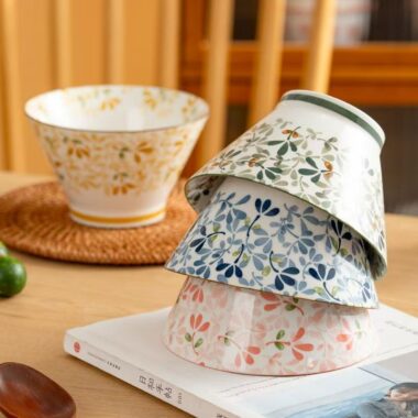 Japanese floral underglaze ceramic crockery bowls for home