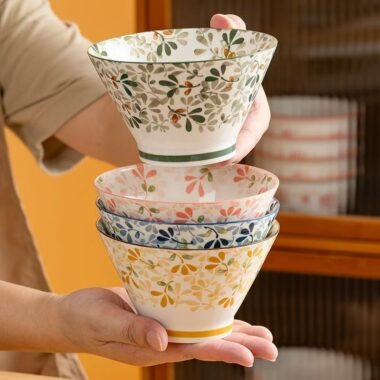 Japanese floral underglaze ceramic crockery bowls for home