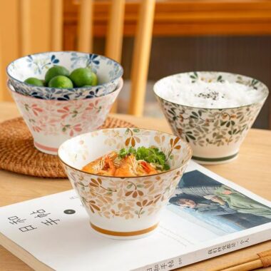 Japanese floral underglaze ceramic crockery bowls for home