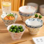 Japanese floral underglaze ceramic crockery bowls for home