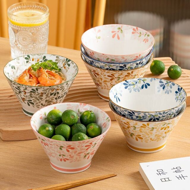 Japanese floral underglaze ceramic crockery bowls for home