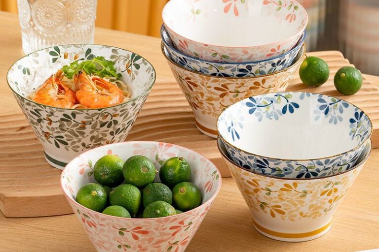 Japanese floral underglaze ceramic crockery bowls for home