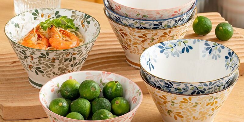 Japanese floral underglaze ceramic crockery bowls for home