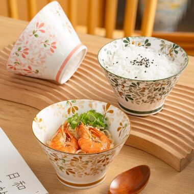 Japanese floral underglaze ceramic crockery bowls for home