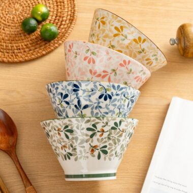 Japanese floral underglaze ceramic crockery bowls for home