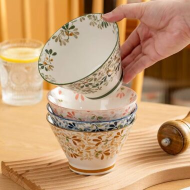 Japanese floral underglaze ceramic crockery bowls for home