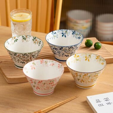 Japanese floral underglaze ceramic crockery bowls for home