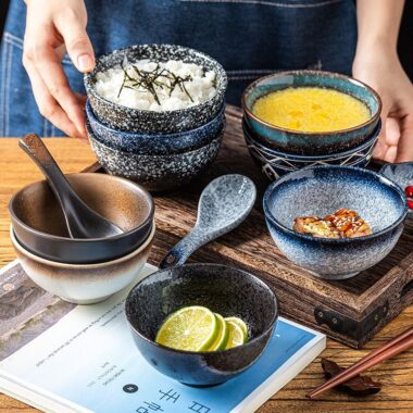 Japanese retro minimalist ceramic crockery rice soup bowls