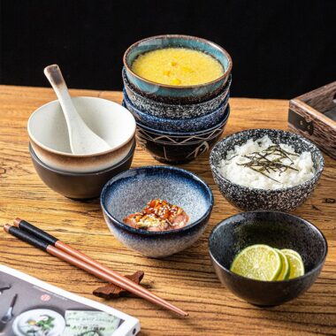 Japanese retro minimalist ceramic crockery rice soup bowls