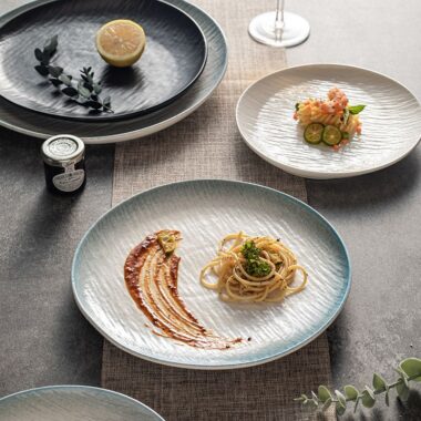 Japanese shallow ceramic crockery steak plates for home use