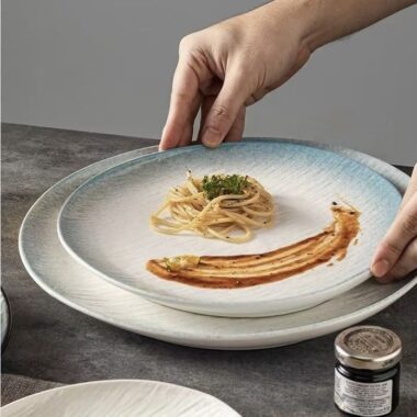 Japanese shallow ceramic crockery steak plates for home use