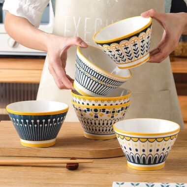 Nordic underglaze thick ceramic crockery bowls for home use