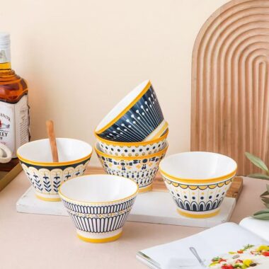 Nordic underglaze thick ceramic crockery bowls for home use